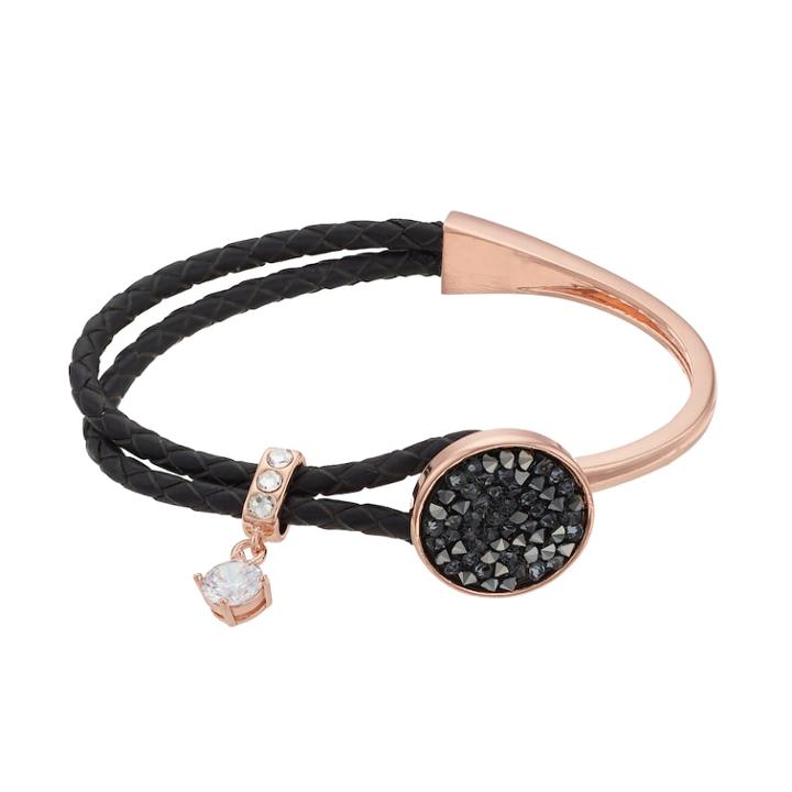 Brilliance Cubic Zirconia Braided Black Leather Bracelet With Swarovski Crystals, Women's