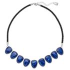Chaps Blue Marbled Teardrop Cord Necklace, Women's, Navy