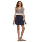 Juniors' Speechless Miter-striped Skater Dress, Size: Small, White Oth
