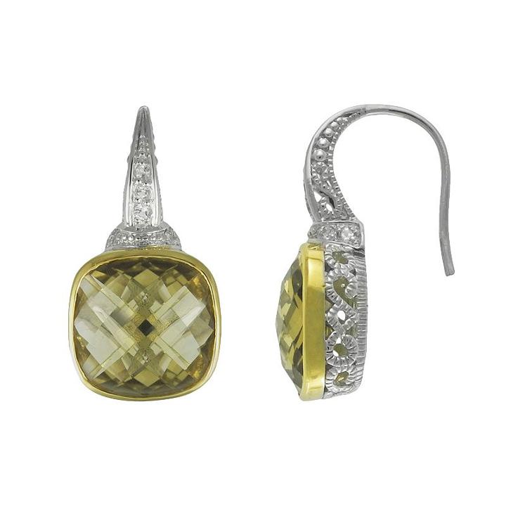 Siri Usa By Tjm 14k Gold Over Silver And Sterling Silver Champagne Quartz And Cubic Zirconia Drop Earrings, Women's, Yellow