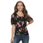 Juniors' American Rag Floral Twist-front Top, Teens, Size: Small, Black