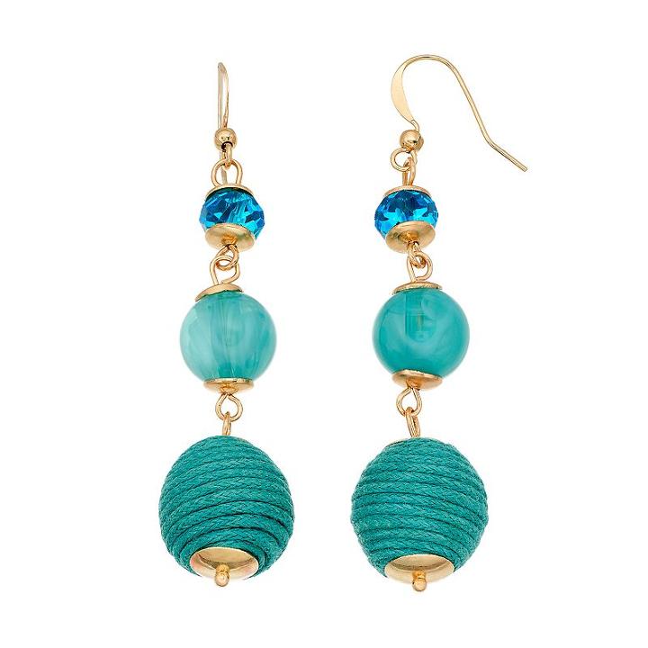 Aqua Thread Wrapped Bead Nickel Free Linear Drop Earrings, Women's, Turq/aqua