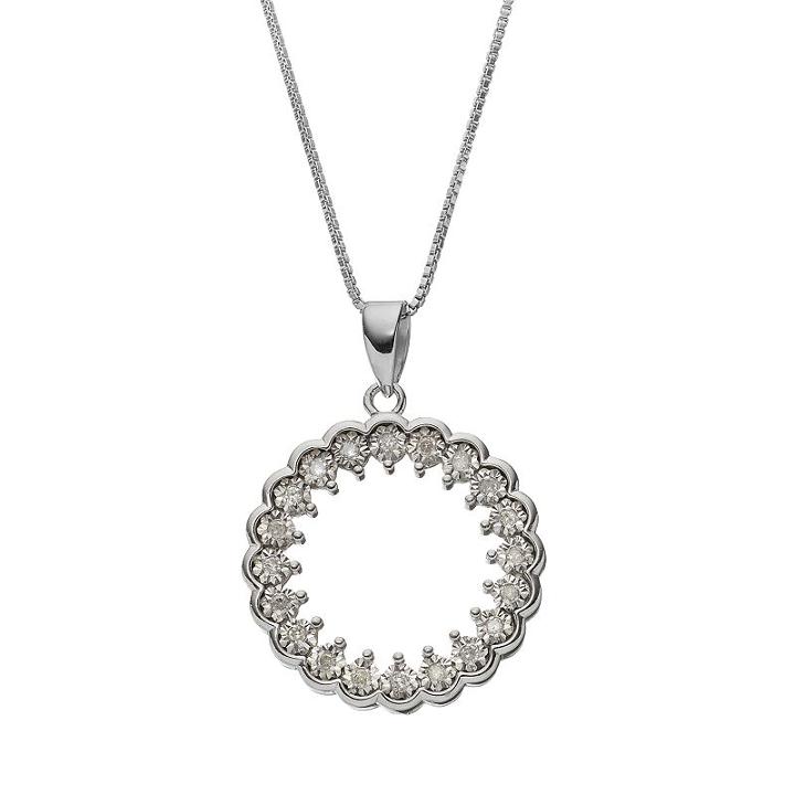 1/10 Carat T.w. Diamond Sterling Silver Circle Pendant Necklace, Women's, White