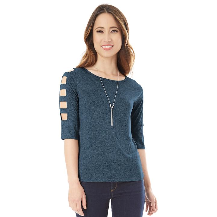 Juniors' Iz Byer Cutout Ladder Sleeve Crewneck Top, Teens, Size: Small, Med Blue