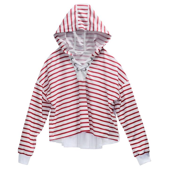 Girls 7-16 Maddie Striped Lace-up Hoodie Sweatshirt, Size: Large, White