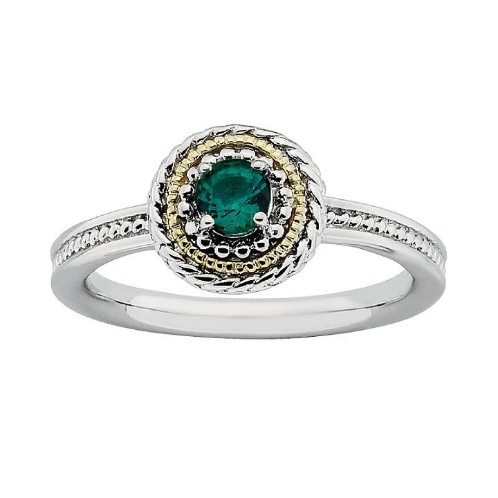 Stacks And Stones 14k Gold And Sterling Silver Lab-created Emerald Textured Stack Ring, Women's, Size: 10, Green