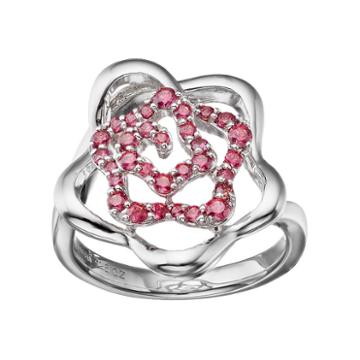 Lotopia Red Cubic Zirconia Sterling Silver Flower Ring, Women's, Size: 5