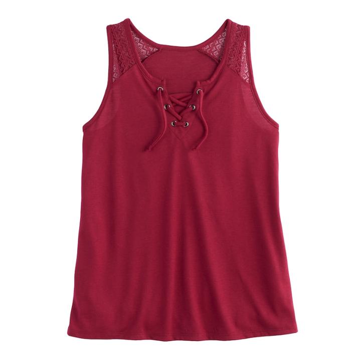 Girls 7-16 Mudd&reg; Lace-up Tank Top, Size: 10, Red