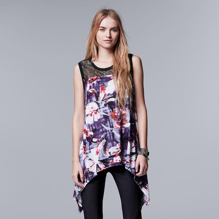 Women's Simply Vera Vera Wang Print Lace Handkerchief Tunic, Size: Small, Med Purple