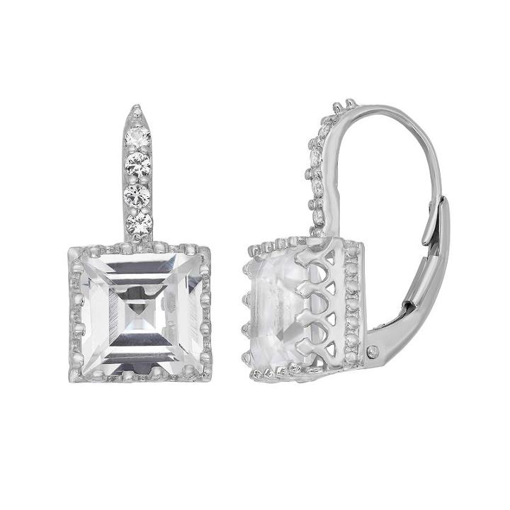 Lab-created White Sapphire Sterling Silver Crown Drop Earrings, Women's