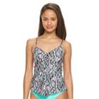 Mix And Match Floral Geometric Apron-back Tankini Top, Size: Large, Ovrfl Oth