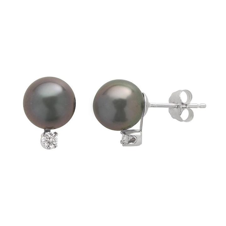 Pearlustre By Imperial Tahitian Cultured Pearl And 1/10 Carat T.w. Diamond 14k White Gold Stud Earrings, Women's, Black