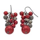 Red Beaded Cluster Nickel Free Drop Earrings, Women's
