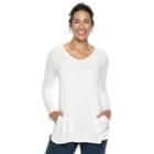 Women's Dana Buchman Everyday Casual Curved Hem V-neck Top, Size: Large, White