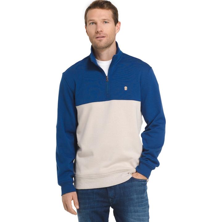 Men's Izod Advantage Sportflex Colorblock Quarter-zip Fleece Pullover, Size: Large, Med Blue
