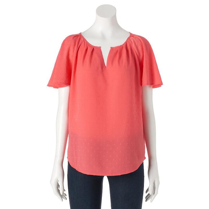 Women's Apt. 9&reg; Textured Flutter Top, Size: Medium, Lt Orange