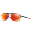 Oakley Gauge 6 Oo6038 57mm Titanium Prizm Ruby Square Polarized Mirror Sunglasses, Adult Unisex, Black