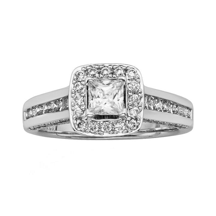 Igl Certified Diamond Halo Engagement Ring In 14k White Gold (1 1/2 Ct. T.w.), Women's, Size: 6.50