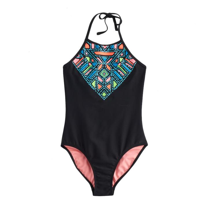 Girls 7-16 So&reg; Tribal Print One-piece Swimsuit, Size: 16, Black
