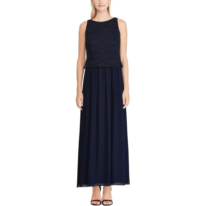 Women's Chaps Lace Open-back Evening Gown, Size: 14, Blue (navy)