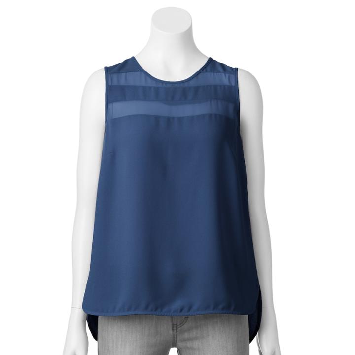 Apt. 9&reg; Crepe Crewneck Tank - Women's, Size: Xxl, Blue (navy)
