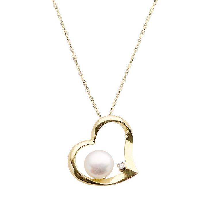10k Gold Freshwater Cultured Pearl And Diamond Accent Heart Pendant, Women's, Size: 18, White