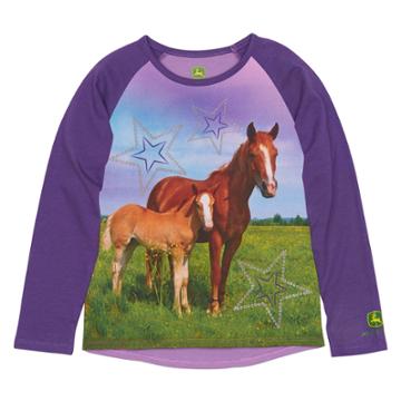 Girls 4-6x John Deere Two Horses Raglan Tee, Size: 4, Drk Purple