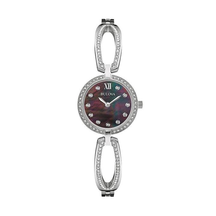 Bulova Women's Crystal Stainless Steel Bangle Watch, Grey