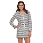 Women's Apt. 9&reg; Hooded Striped Zip-front Cover-up, Size: Large, Grey Other