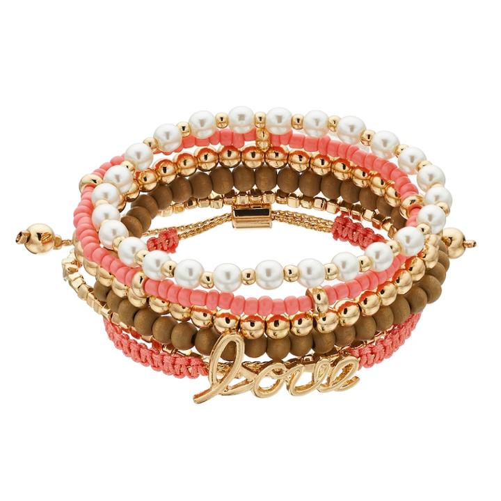 Mudd&reg; Love Slipknot & Beaded Stretch Bracelet Set, Women's, Multicolor