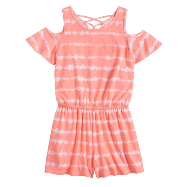 Girls 7-16 So&reg; Strappy Cold Shoulder Romper, Size: Xl/14, Brt Orange