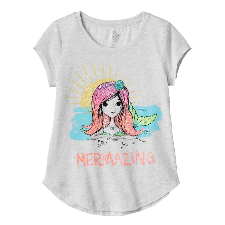 Girls Plus Size So&reg; Curved-hem Graphic Tee, Size: 12 1/2, Light Grey