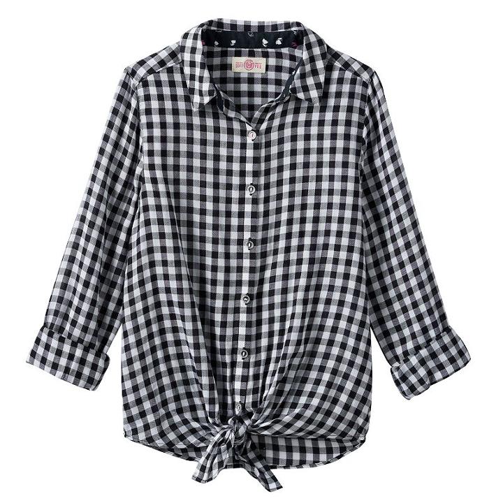 Girls 7-16 & Plus Size So&reg; Tie-front Patterned Shirt, Girl's, Size: 10, Black
