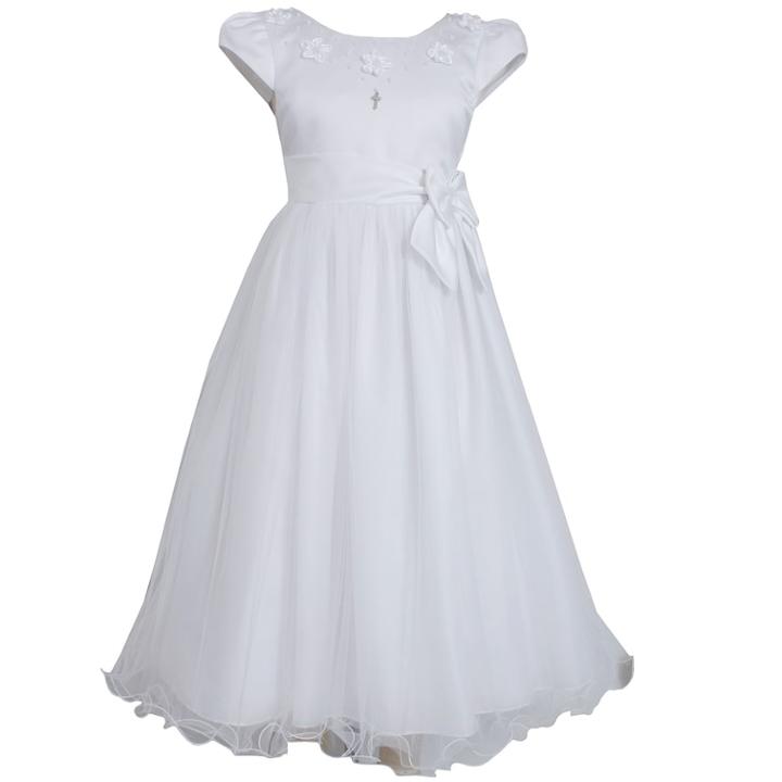 Girls 7-16 Bonnie Jean Satin Dress With Cross Charm, Size: 8, White