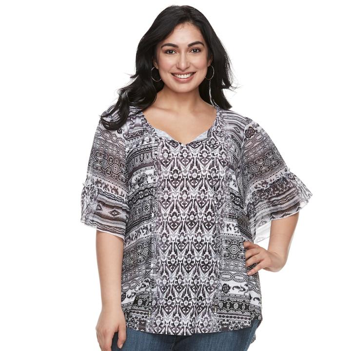 Plus Size World Unity Bell Sleeve Tassle Top, Women's, Size: 1xl, Grey (charcoal)