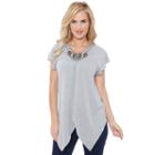 Women's White Mark Embellished Handkerchief Tee, Size: Small, Grey