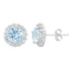 Aquamarine & White Topaz 10k White Gold Halo Stud Earrings, Women's, Blue