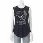 Juniors' Walk On The Wild Side Crochet Back Graphic Tank, Girl's, Size: Large, Black