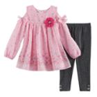 Toddler Girl Nannette Butterfly Cold-shoulder Top & Lurex Leggings Set, Size: 4t, Pink