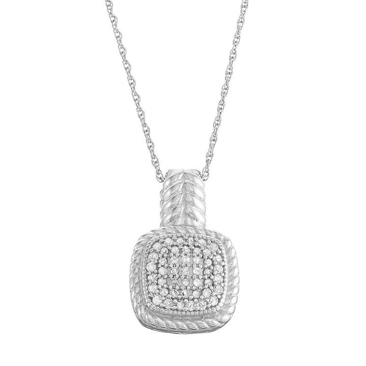 Sterling Silver 1/4 Carat T.w. Diamond Cushion Pendant, Women's, Size: 18, White