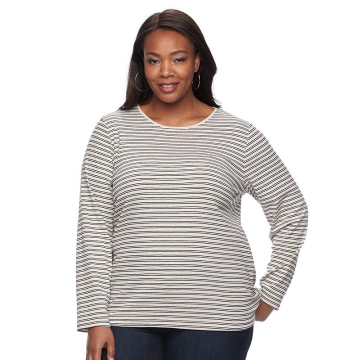 Plus Size Croft & Barrow&reg; Crewneck Long-sleeve Tee, Women's, Size: 4xl, Lt Beige