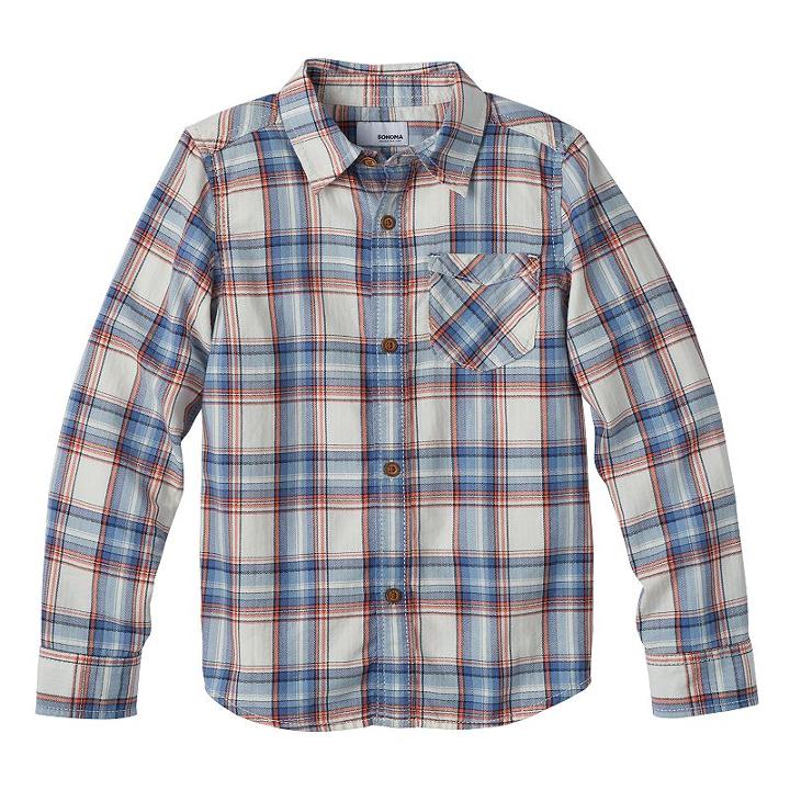Boys 4-7 Sonoma Goods For Life&trade; Plaid Flannel Button Down Long Sleeve Shirt, Boy's, Size: 7, Med Blue