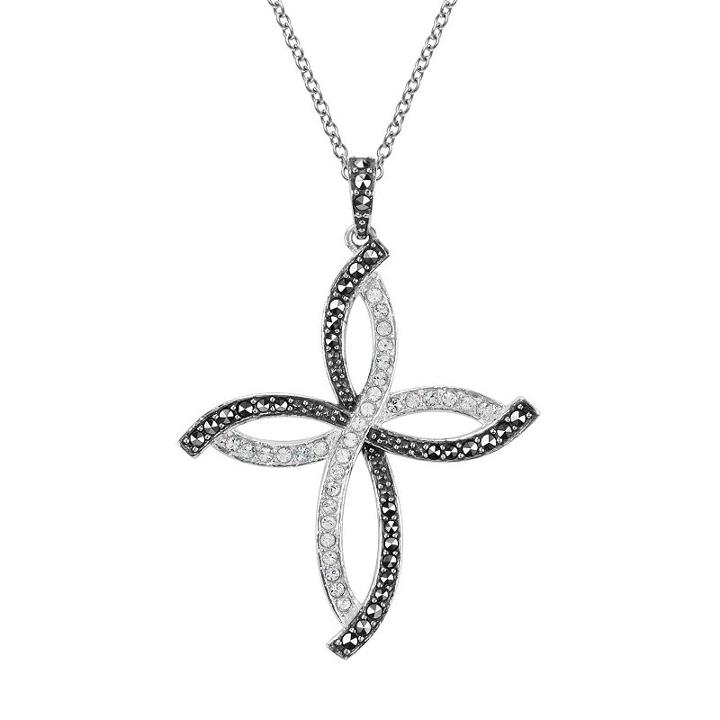 Lavish By Tjm Sterling Silver Crystal Cross Pendant - Made With Swarovski Marcasite, Women's, Size: 18, White