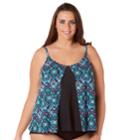 Plus Size Upstream Flounce Underwire Tankini Top, Women's, Size: 24 W, Ethnic Groove Green