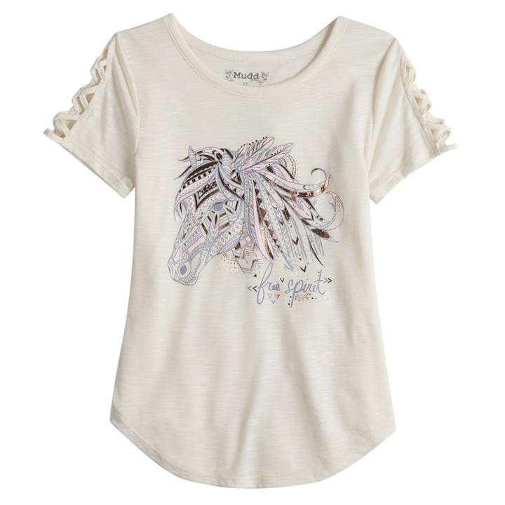 Girls 7-16 & Plus Size Mudd&reg; Strappy Graphic Tee, Size: 12 1/2, White