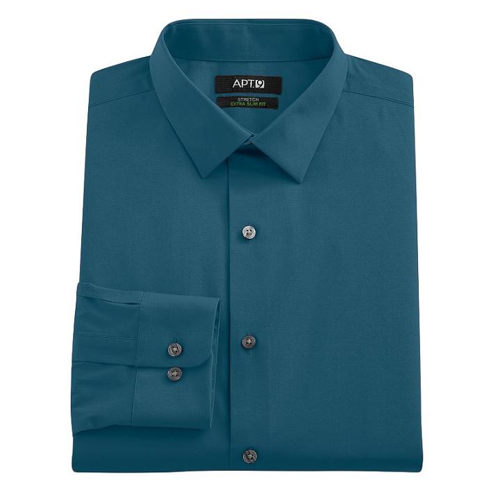 Men's Apt. 9&reg; Extra-slim Solid Stretch Dress Shirt, Size: 18.5-34/35, Turquoise/blue (turq/aqua)