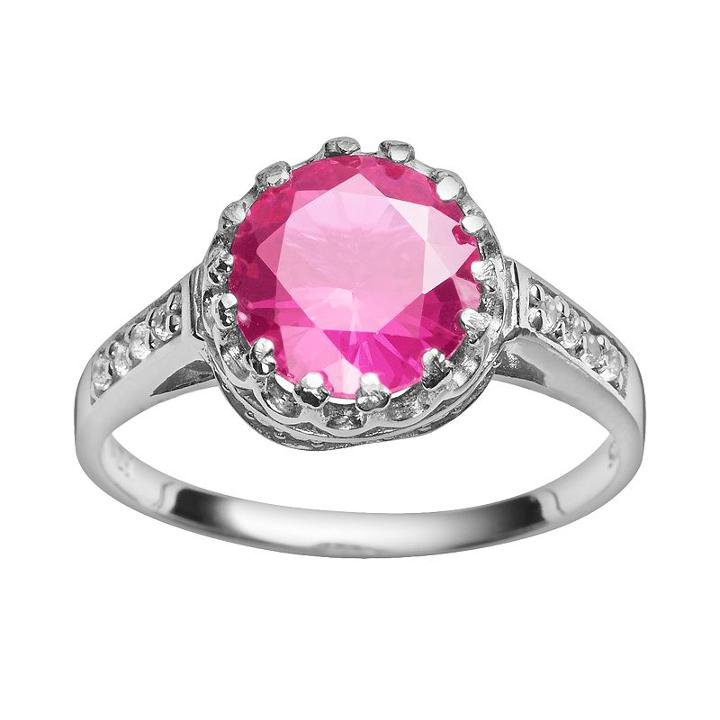 Sterling Silver Lab-created Pink Sapphire And Lab-created White Sapphire Crown Ring, Women's, Size: 8