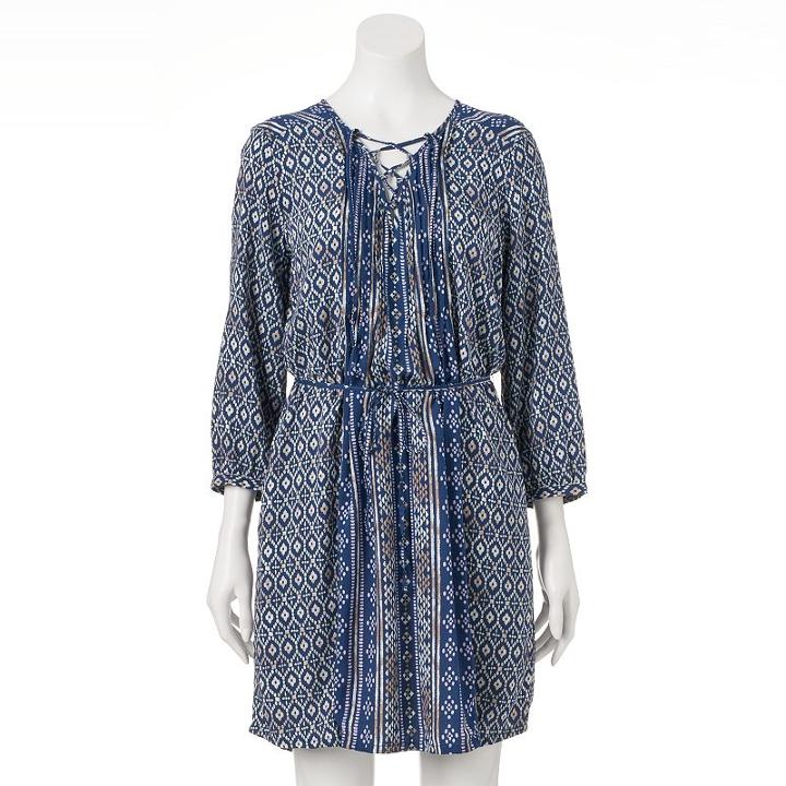 Women's Sonoma Goods For Life&trade; Lace-up Peasant Dress, Size: Small, Dark Blue