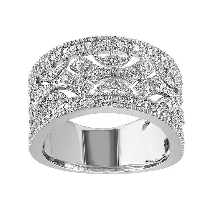 1/4 Carat T.w. Diamond Sterling Silver Geometric Openwork Ring, Women's, Size: 7, White