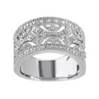 1/4 Carat T.w. Diamond Sterling Silver Geometric Openwork Ring, Women's, Size: 7, White